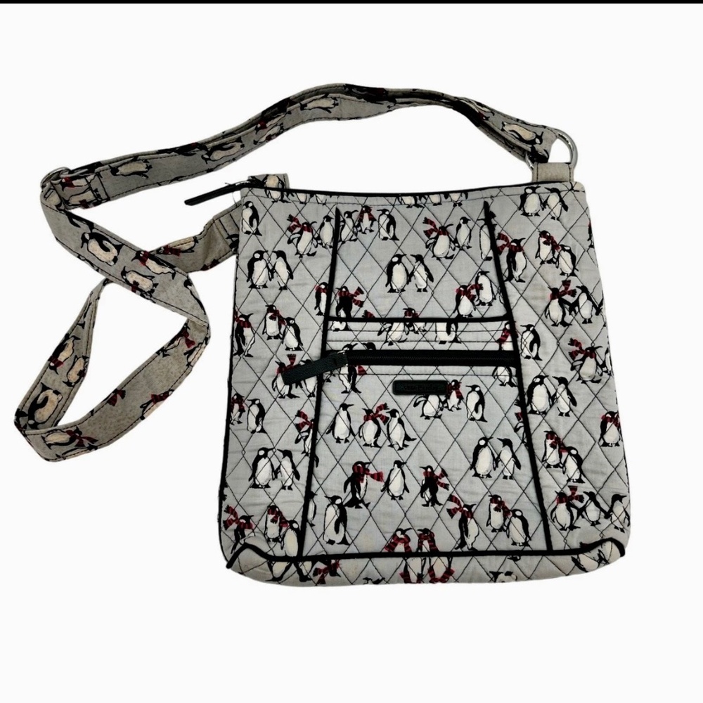 VERA BRADLEY Quilted Playful Penguins, RETIRED print Gray Hipster Crossbody Bag